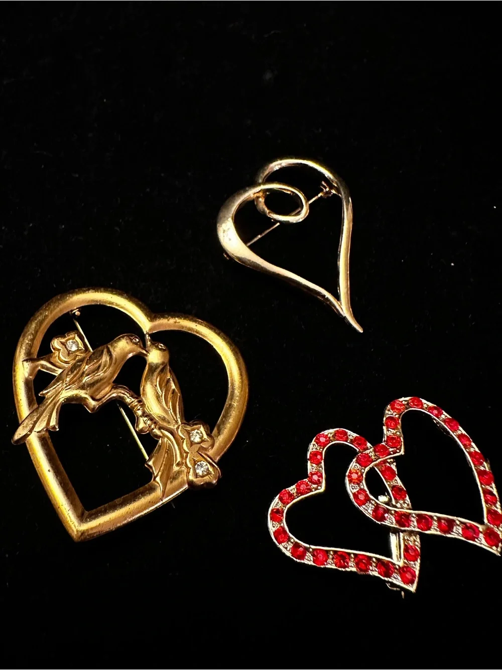 Gold-Tone Heart Brooch collection/Set of 3
